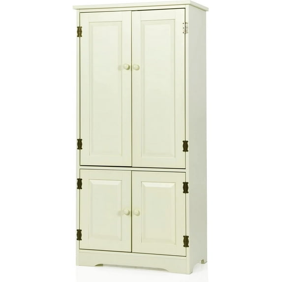 LOKO Kitchen Pantry Storage Cabinet, Modern Kitchen Cupboard with Adjustable Shelves & Anti-toppling Device, Multifunctional Floor Cabinet, 24 x 13 x 48.5 inches (Cream White)