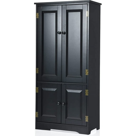 LOKO Kitchen Pantry Storage Cabinet, Modern Kitchen Cupboard with Adjustable Shelves and Anti-toppling Device, Multifunctional Floor Cabinet, 24 x 13 x 48.5 inches (Black)