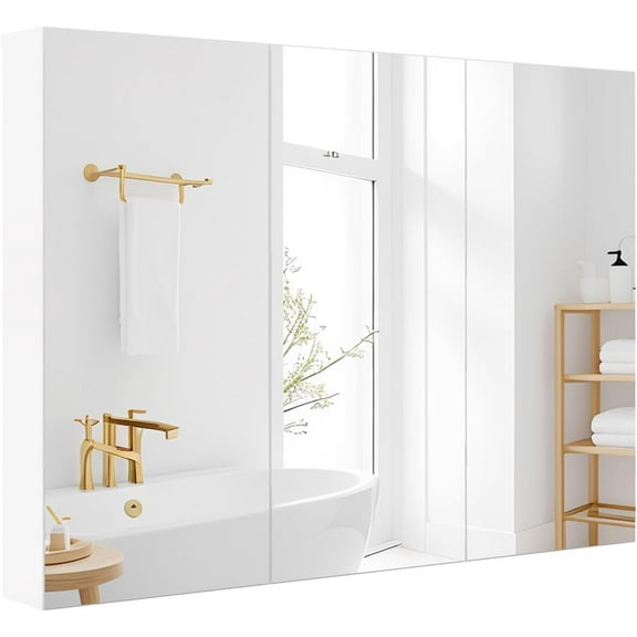LOKO Large Bathroom Medicine Cabinet with Mirror & 3 Mirrored Doors, Wall Mounted, Adjustable Shelves, 36 x 4.5 x 25.5 Inches