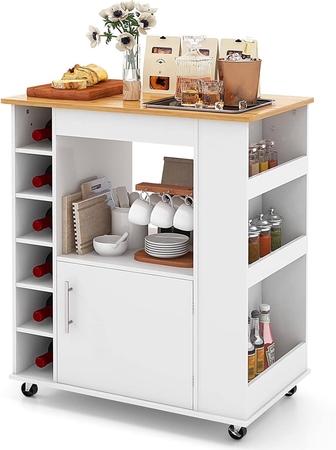 LOKO Mobile Kitchen Island with Storage, Rolling Microwave Cart with ...