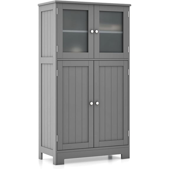 LOKO Tall Bathroom Cabinet, Modern Storage Organizer with Doors & Open Shelves, Wooden Floor Cabinet with Adjustable Shelves for Bathroom, Living Room or Kitchen (Grey)