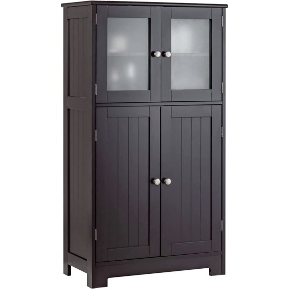 LOKO Tall Bathroom Cabinet, Modern Storage Organizer with Doors & Open Shelves, Wooden Floor Cabinet with Adjustable Shelves for Bathroom, Living Room or Kitchen (Grey)