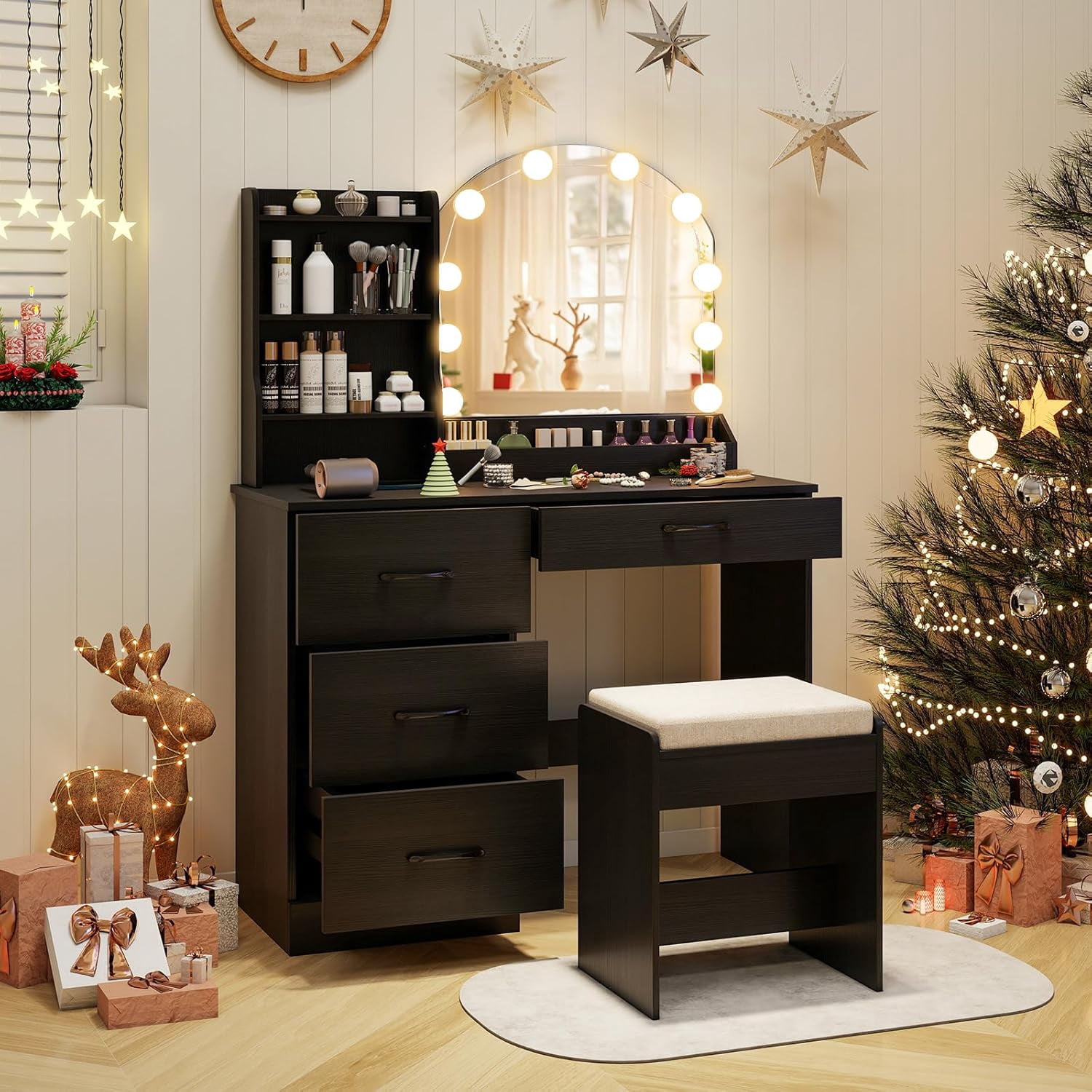 Vanity Desktop LOKO Vanity Desk Set with Mirror & Lights, Dressing Table with 3-Color ...