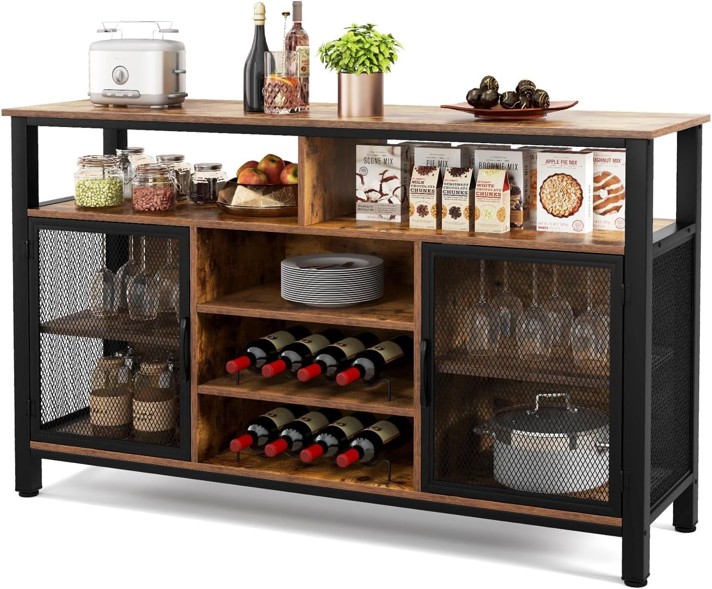 Buffe Rack LOKO Wine Bar Cabinet, Kitchen Buffet Sideboard with 8-Bottle Wine ...