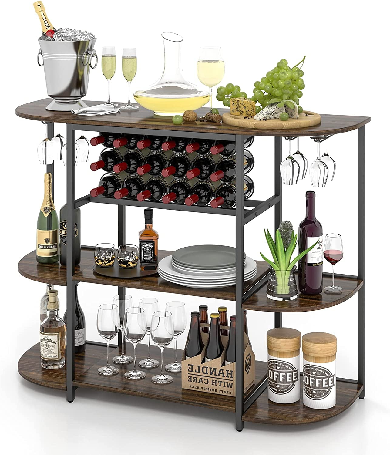Loko Wine Rack Table 47 Inches Industrial Wine Bar Cabinet With Wine