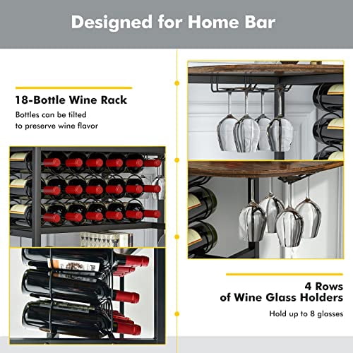 LOKO Wine Rack Table, 47 Inches Industrial Wine Bar Cabinet with Wine ...