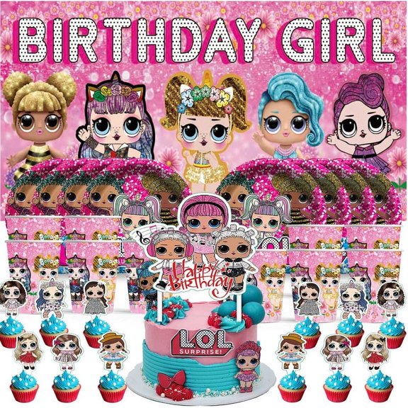 LOL Birthday Cups Party Supplies Decor Backdrop Paper Plates Fans Decorations Banner