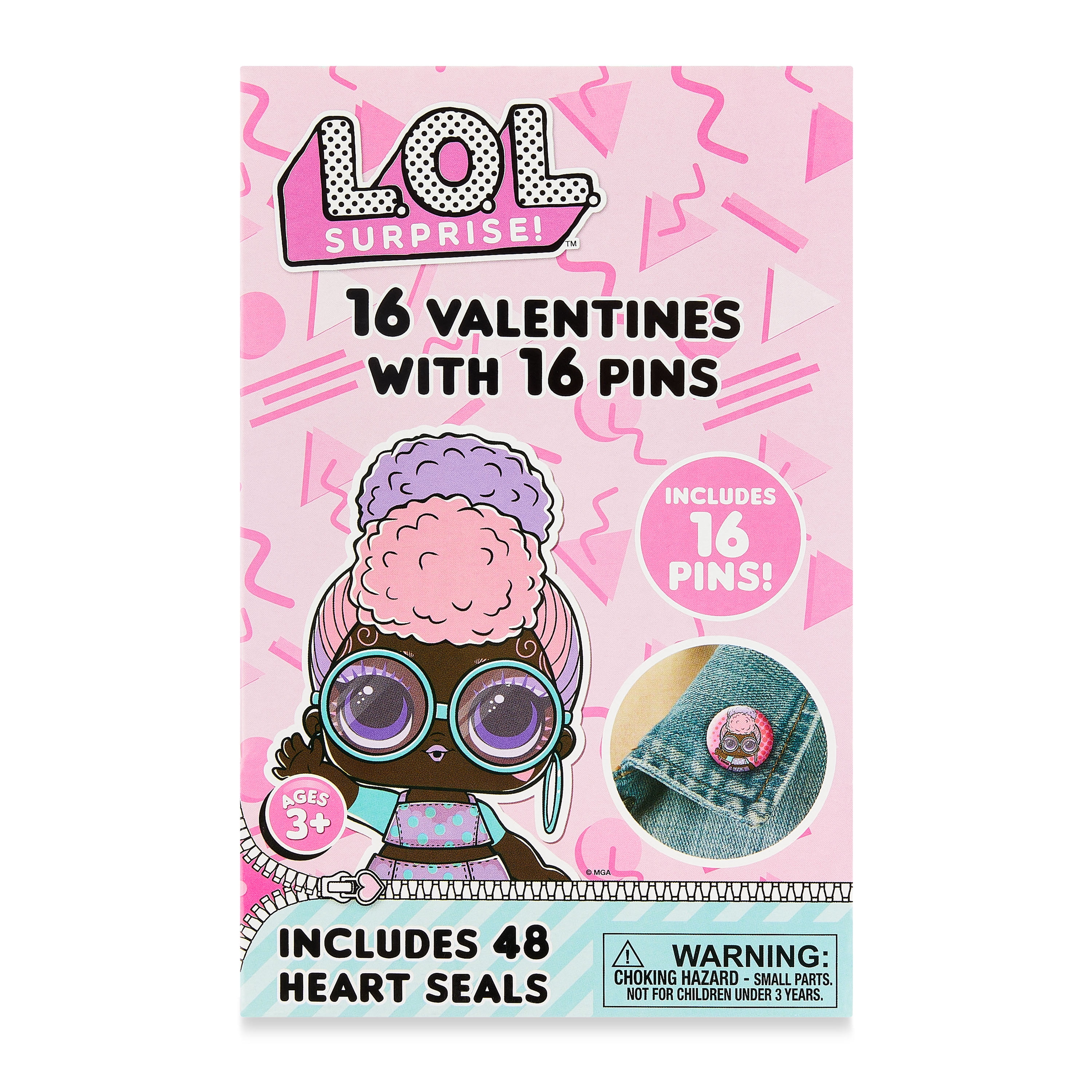 LOL Doll Valentine Exchange Cards with Button Pins, Greeting Card
