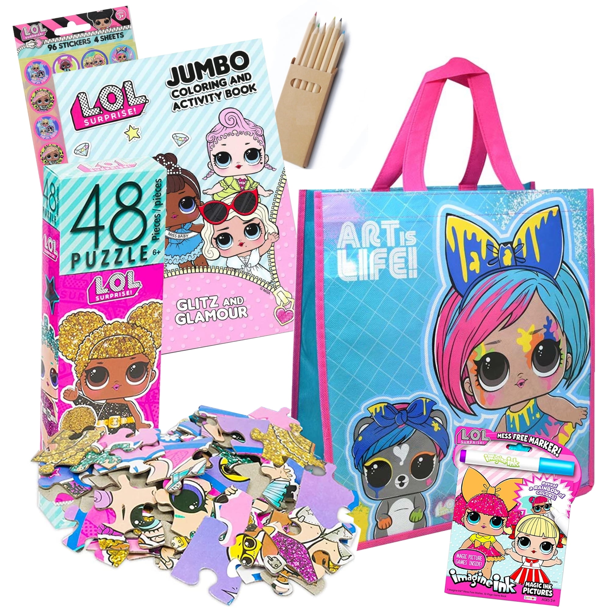 Bundle of LOL Dolls Puzzles Coloring Book and Stickers Jigzaw