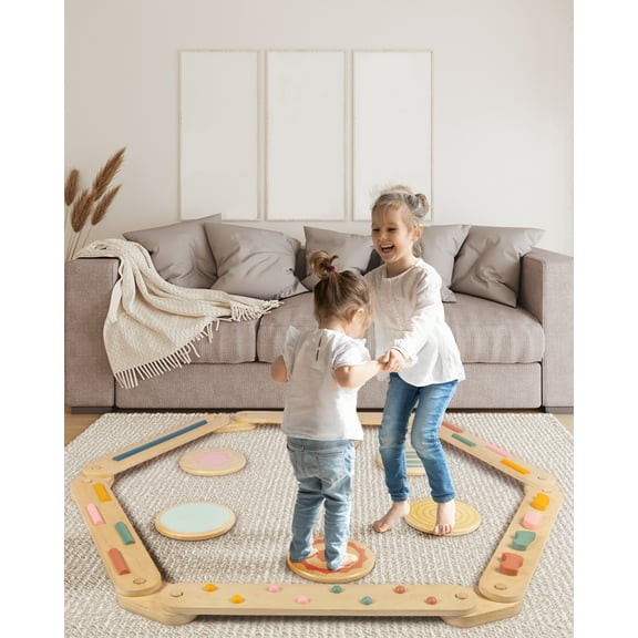 LOL-FUN Toddler Balance Beam for Kids 3-5 Montessori, Wooden Kids Balance Beam Stepping Stones, Balance Beam Toddler Obstacle Course for Kids 1-3