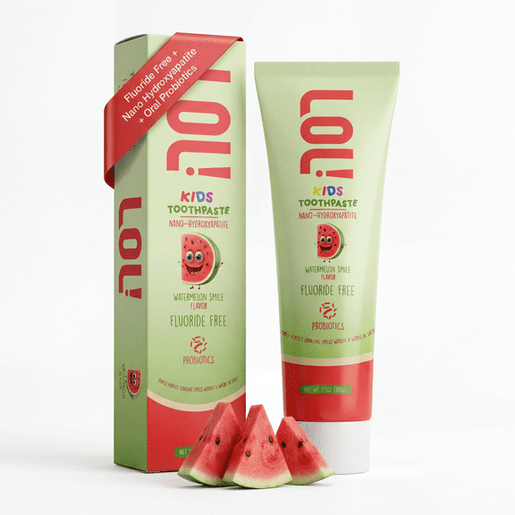 LOL Kids Fluoride-Free Toothpaste with Nano Hydroxyapatite, Probiotics, Vitamins A, C, E | Safe if Swallow, 100% Natural Whitening, No SLS, No Artificial Colors (3.5oz, Melon Fresh Flavor)