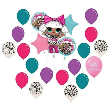 LOL L.O.L. Surprise Suprise Birthday Party Diva Balloons Cheetah Bouquet Decorations Supplies Bundle Set