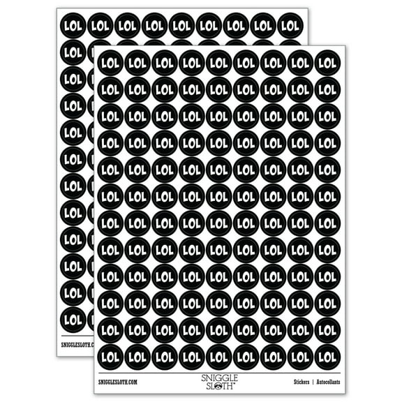 LOL Laughing Fun Text 200+ Round Stickers - Black - Gloss Finish - 0.50" Size