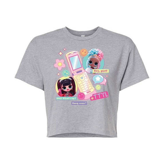 LOL OMG! Fashion Dolls - Cell Phone Chat Girls - Juniors Cropped Cotton Blend T-Shirt