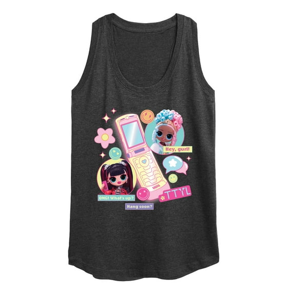 LOL OMG! Fashion Dolls - Cell Phone Chat Girls - Women's Racerback Tank Top