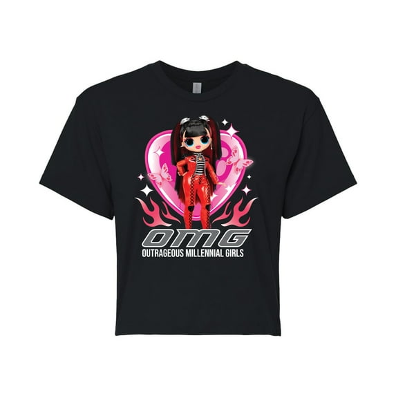 LOL OMG! Fashion Dolls - Spicy Babe - Hearts & Flames - Juniors Cropped Cotton Blend T-Shirt