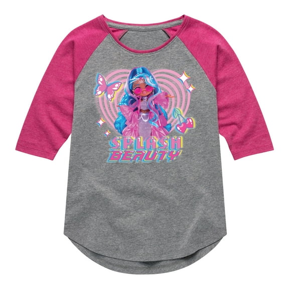 LOL OMG! Fashion Dolls - Splash Beauty w/ Butterflies & Hearts - Toddler & Youth Girls Raglan Graphic T-Shirt