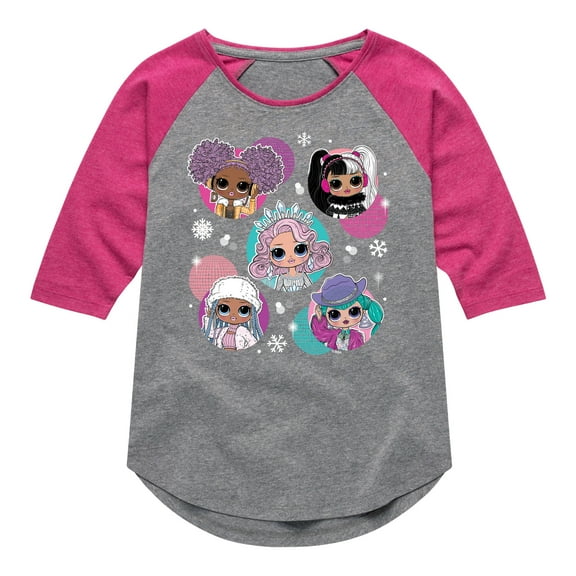 LOL OMG - Winter Dolls - Snow Princesses Circles - Toddler & Youth Girls Raglan Graphic T-Shirt