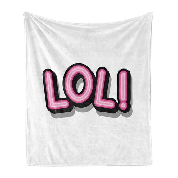 LOL Soft Flannel Fleece Blanket, Retro Lettering with Shadows in Vintage Pop Art Style Chat and Messaging, Cozy Plush for Indoor and Outdoor Use, 60" x 80", Pink Pale Pink and Black, by Ambesonne