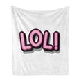 thumbnail image 1 of LOL Soft Flannel Fleece Blanket, Retro Lettering with Shadows in Vintage Pop Art Style Chat and Messaging, Cozy Plush for Indoor and Outdoor Use, 70" x 90", Pink Pale Pink and Black, by Ambesonne, 1 of 5