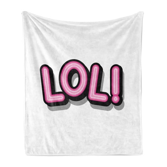 LOL Soft Flannel Fleece Blanket, Retro Lettering with Shadows in Vintage Pop Art Style Chat and Messaging, Cozy Plush for Indoor and Outdoor Use, 70" x 90", Pink Pale Pink and Black, by Ambesonne