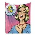 thumbnail image 1 of LOL Soft Flannel Fleece Throw Blanket, Laughing out Loud Woman with Closed Eyes Pop Art Young Lady and Comic Speech Bubble, Cozy Plush for Indoor and Outdoor Use, 60" x 80", Multicolor, by Ambesonne, 1 of 5
