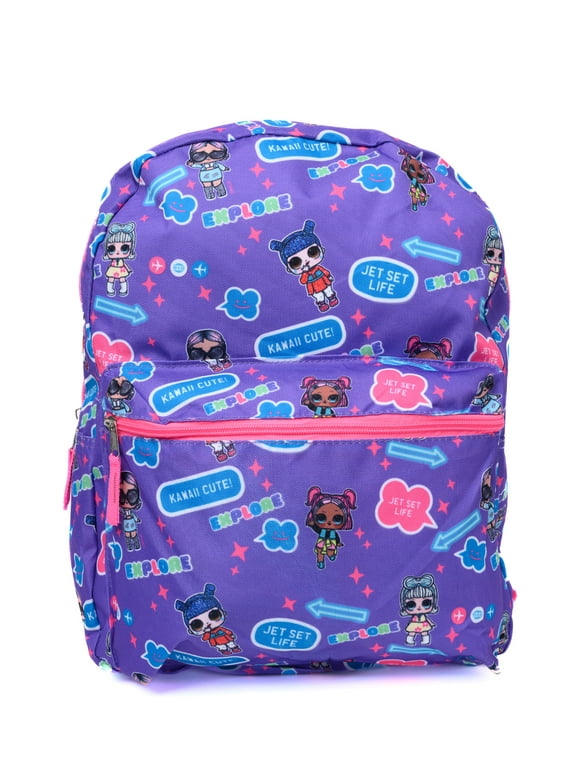 LOL Surprise Backpack 16" Jet Set Kawaii Queen Go-Go Gurl LOL Backpack Purple