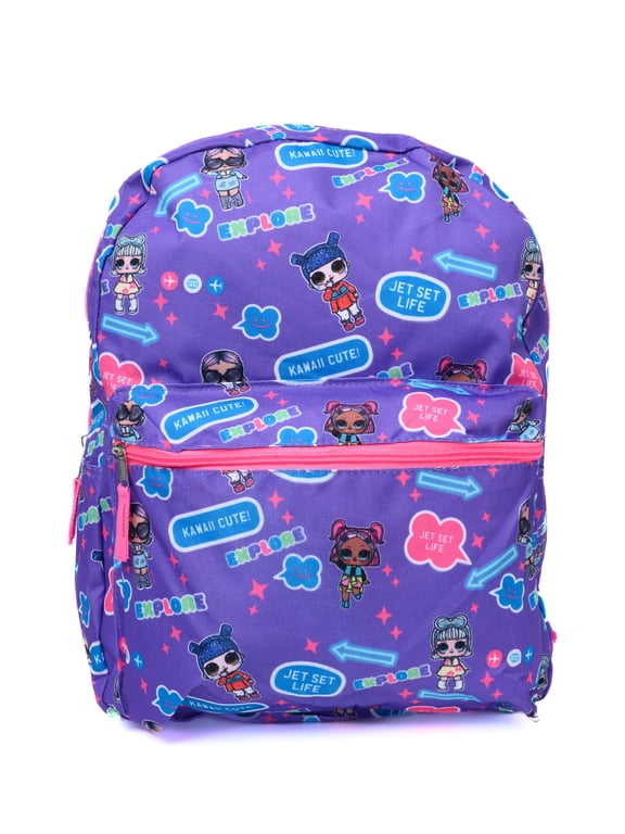 LOL Surprise Backpack 16" Jet Set Kawaii Queen Go-Go Gurl LOL Backpack Purple