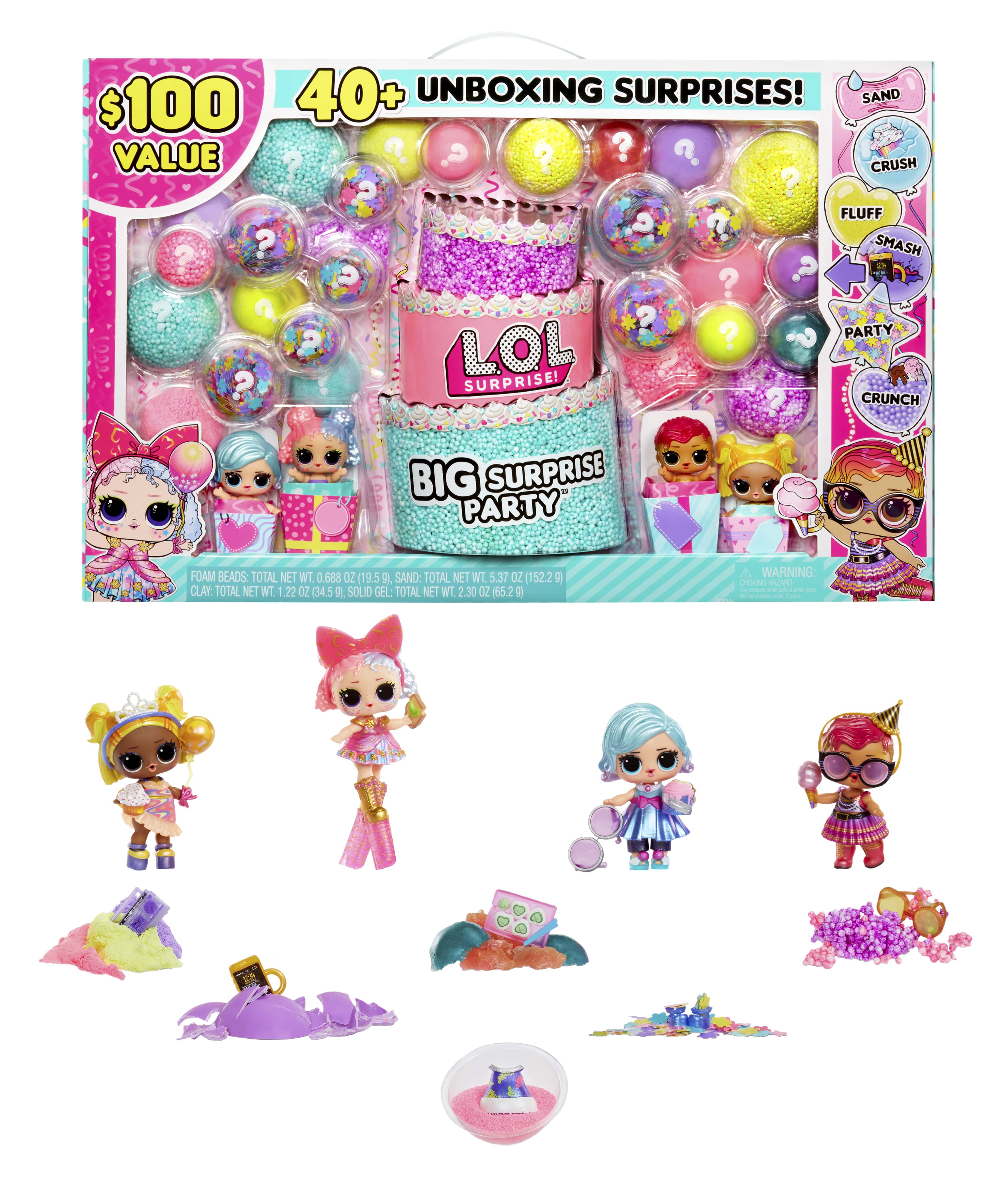 LOL Surprise Big Surprise Party, 4 Collectible Dolls, 6 Unboxing Experiences, Sand, Gel Crush, Shell Smash, Girls 4+