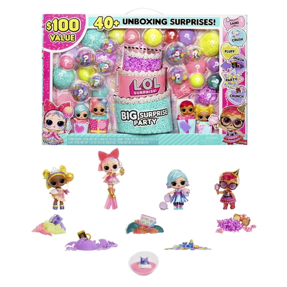 LOL Surprise Big Surprise Party, 4 Dolls, 6 Surprises, Sand, Gel Crush, Shell Smash Playset