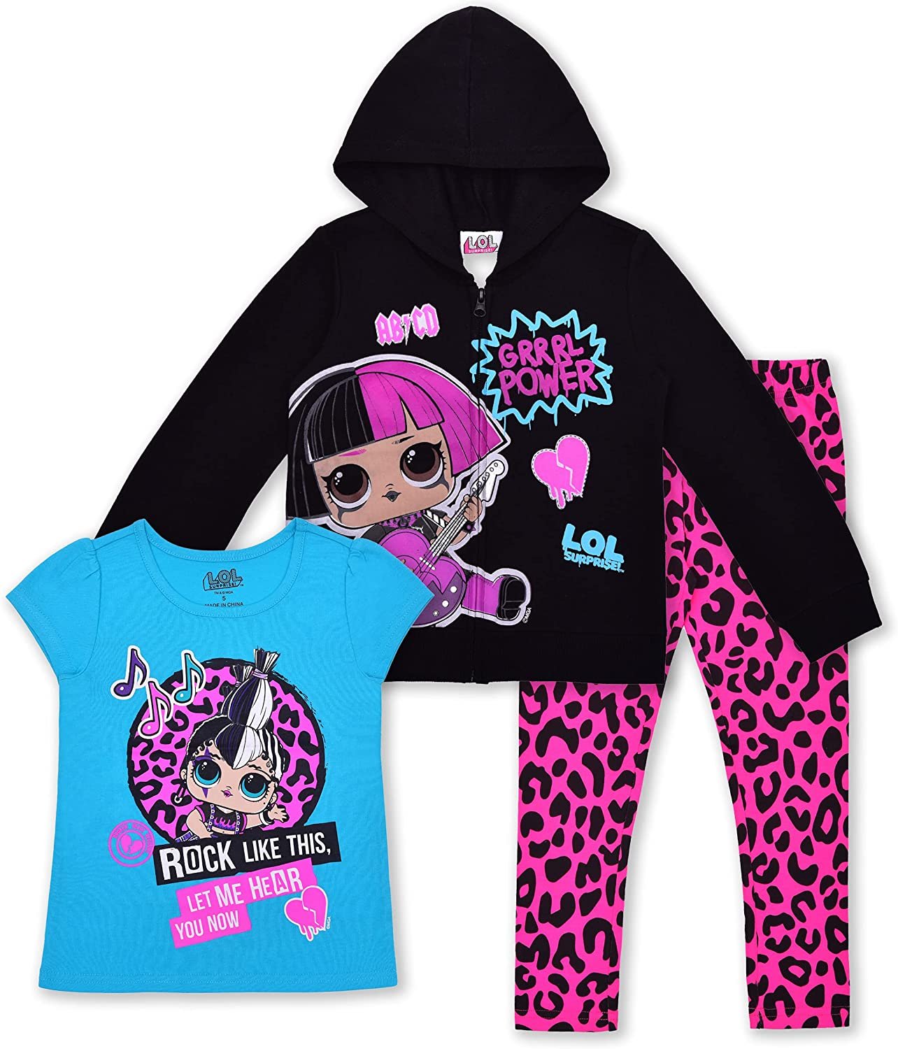 LOL Surprise Dolls 3 Pack Shirt, Jacket and Leggings Set for Kids, Comfy Active Wear for Girls, Size 5