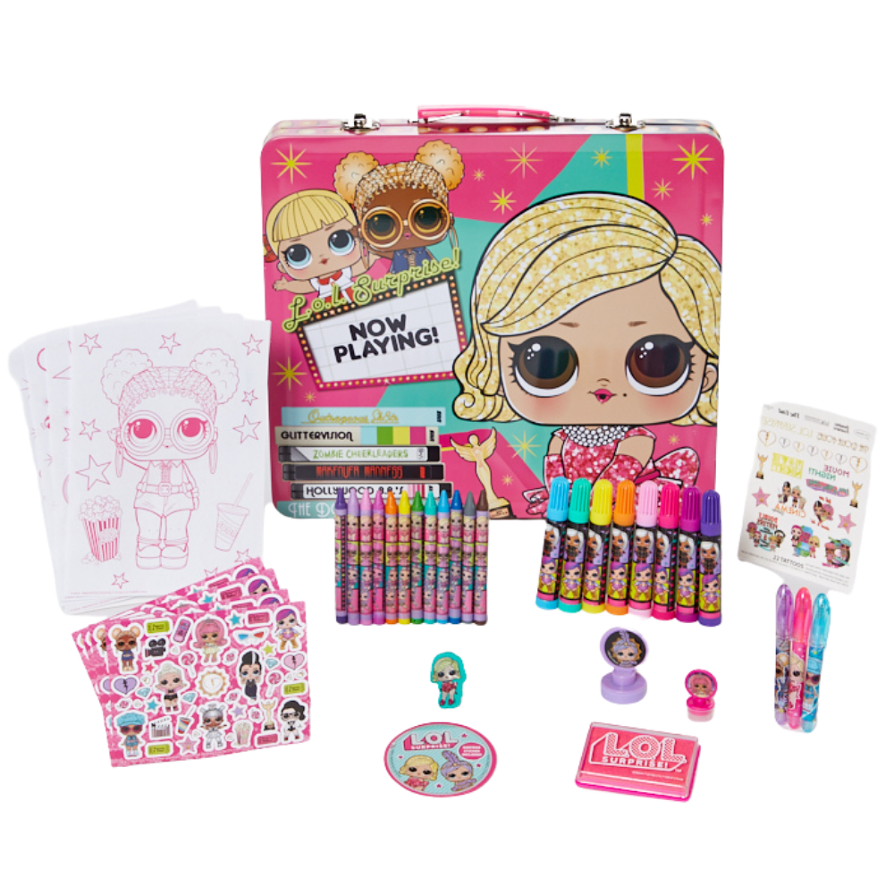 Gabbys Dollhouse Girls Art Kit with Carrying Tin Gel Pens Markers Stickers 200 PC, Size: 12 inch x 10.75 inch x 1.65 inch, Multicolor
