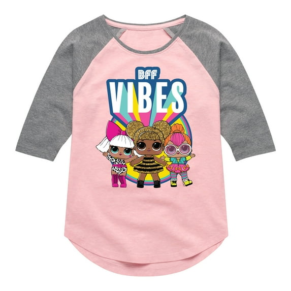 LOL Surprise! Dolls - Bff Vibes with Queen Bee, Deva, & Neon QT - Toddler & Youth Girls Raglan Graphic T-Shirt