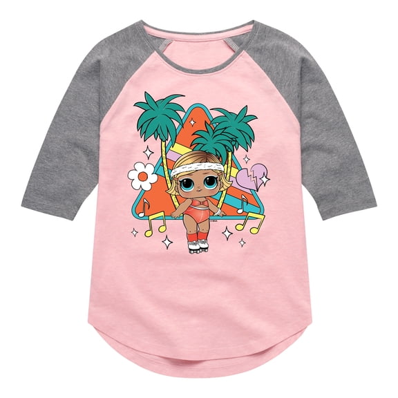 LOL Surprise! Dolls - Boogie Babe - Retro Style with Palm Trees - Toddler & Youth Girls Raglan Graphic T-Shirt
