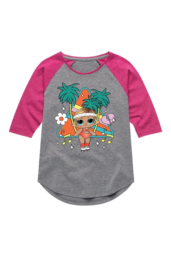 LOL Surprise! Dolls - Boogie Babe - Retro Style with Palm Trees - Toddler & Youth Girls Raglan Graphic T-Shirt