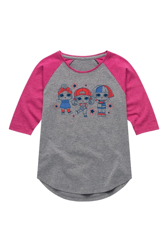 LOL Surprise! Dolls - Fourth of July - Red, White, & Blue Dolls - Toddler & Youth Girls Raglan Graphic T-Shirt