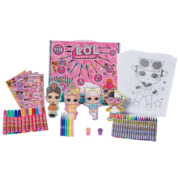 LOL Surprise Dolls Girls Art Kit Stickers Markers and Crayons 150 Piece Set