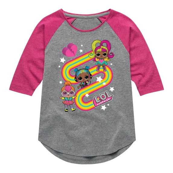 LOL Surprise! Dolls - Glow Grrrl, Neon QT, & Beats Babe - Toddler & Youth Girls Raglan Graphic T-Shirt