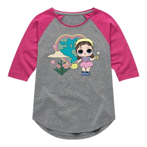 LOL Surprise! Dolls - Grow Grrrl Hearts the Earth - Toddler & Youth Girls Raglan Graphic T-Shirt