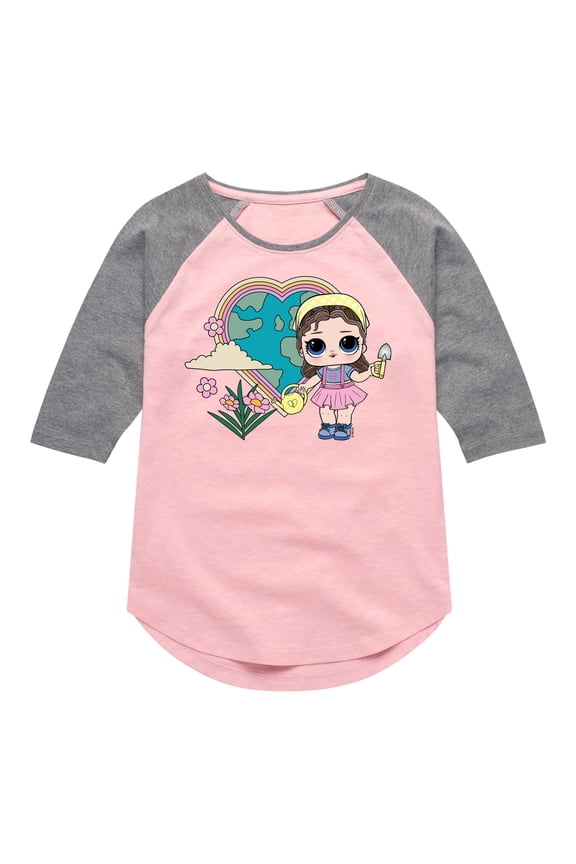 LOL Surprise! Dolls - Grow Grrrl Hearts the Earth - Toddler & Youth Girls Raglan Graphic T-Shirt