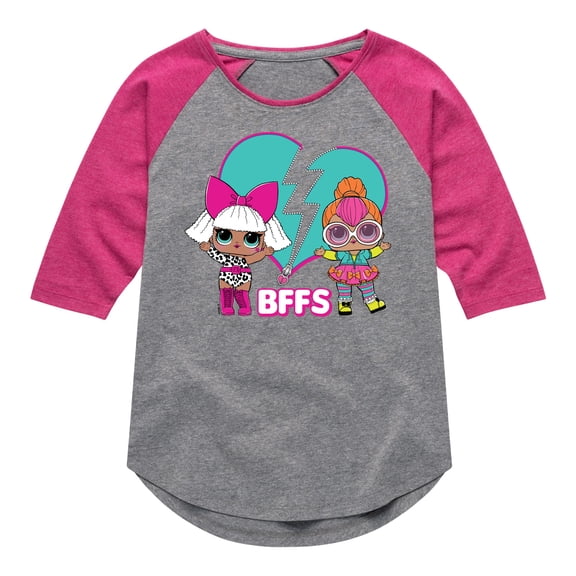 LOL Surprise! Dolls - Heart Mended BFFS - Deva & Neon QT - Toddler & Youth Girls Raglan Graphic T-Shirt