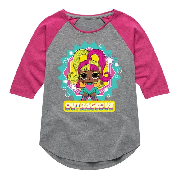 LOL Surprise! Dolls - Outrageous -Glow Grrrl - Toddler & Youth Girls Raglan Graphic T-Shirt