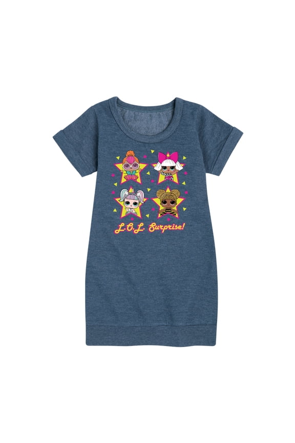 LOL Surprise! Dolls - Queen Bee, Neon QT, Deva, & Sugar - Toddler & Youth Girls Fleece Dress