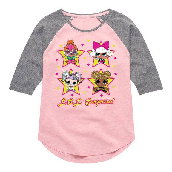 LOL Surprise! Dolls - Queen Bee, Neon QT, Deva, & Sugar - Toddler & Youth Girls Raglan Graphic T-Shirt