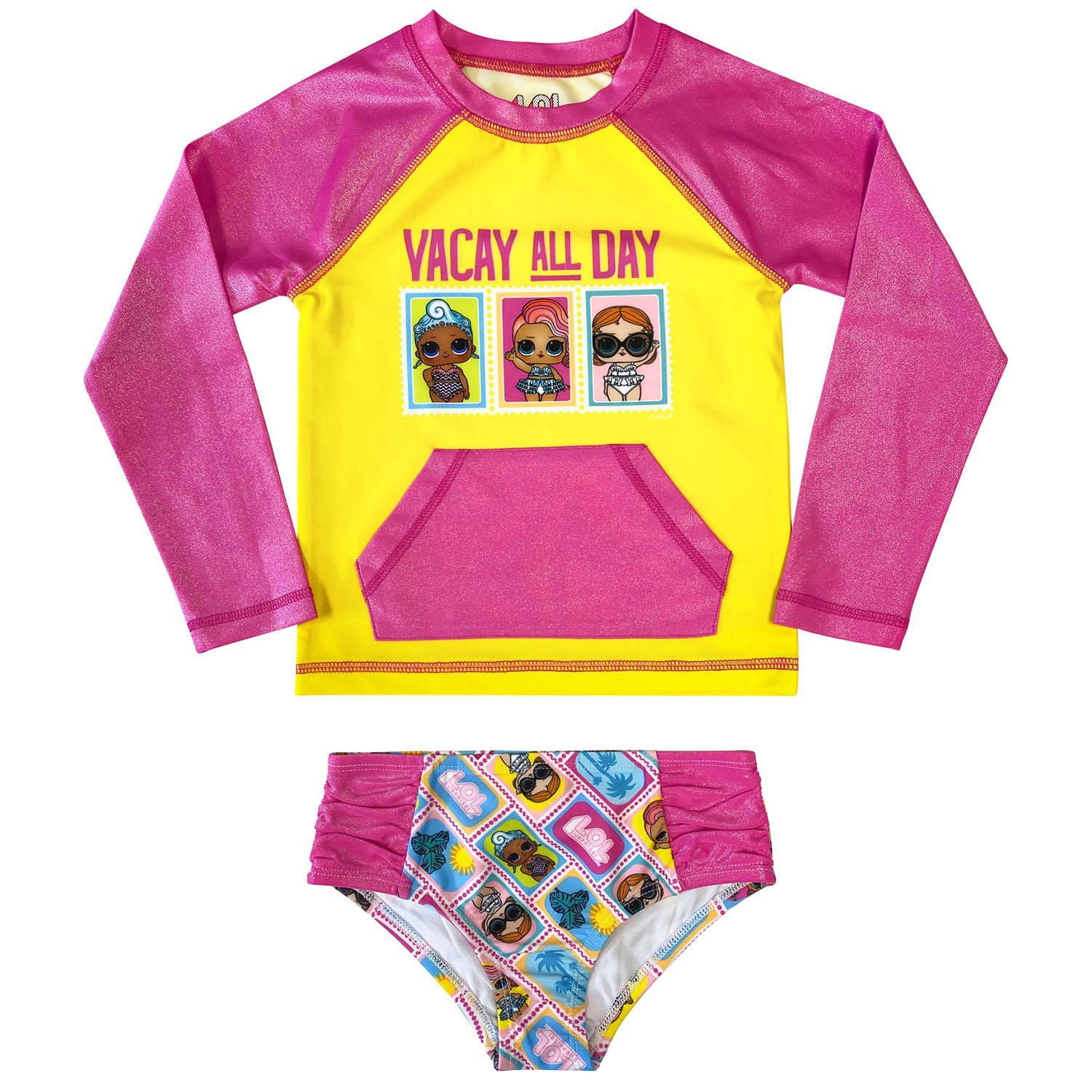 LOL Surprise Girl s 2 Piece Long Sleeve Rash Guard Swim Set 6X