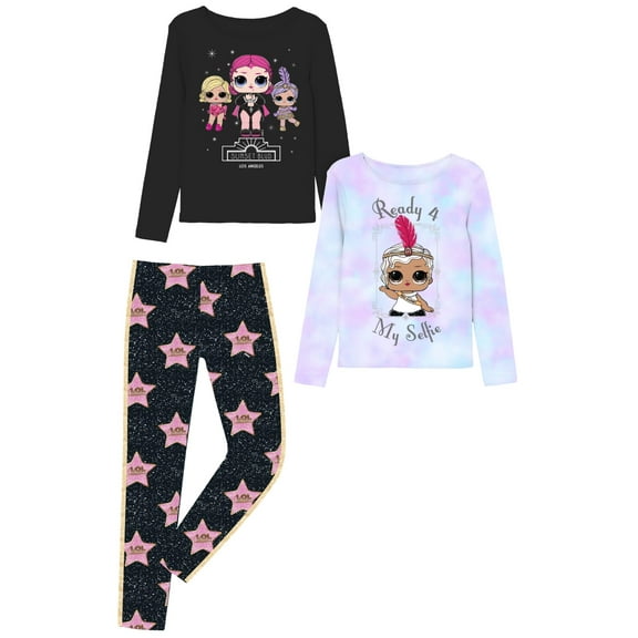 LOL Surprise Girls' 3 Piece Long Sleeve Tops and Leggings Set