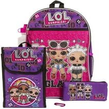 LOL Surprise Girls Backpack with Lunch Box 5 Piece Set 16 inch Pink