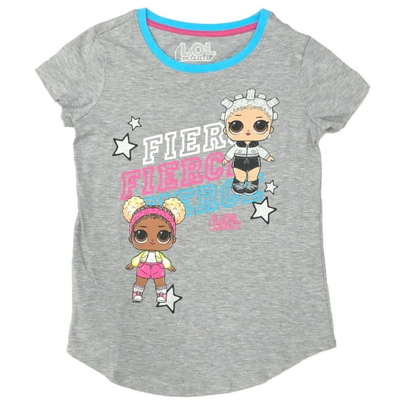 LOL Surprise Girls Gray Sparkle Fierce Short Sleeve T-Shirt Tee Shirt XL 14-16