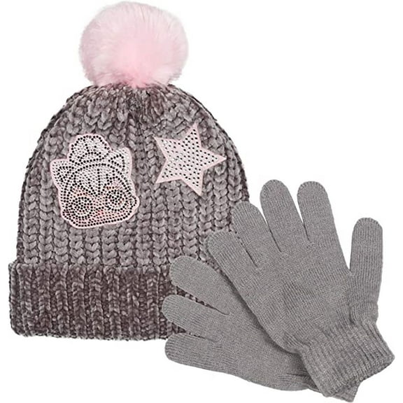 LOL Surprise Girls Hat and Gloves Chenille Beanie with Pompom Butter Soft 2pc Set