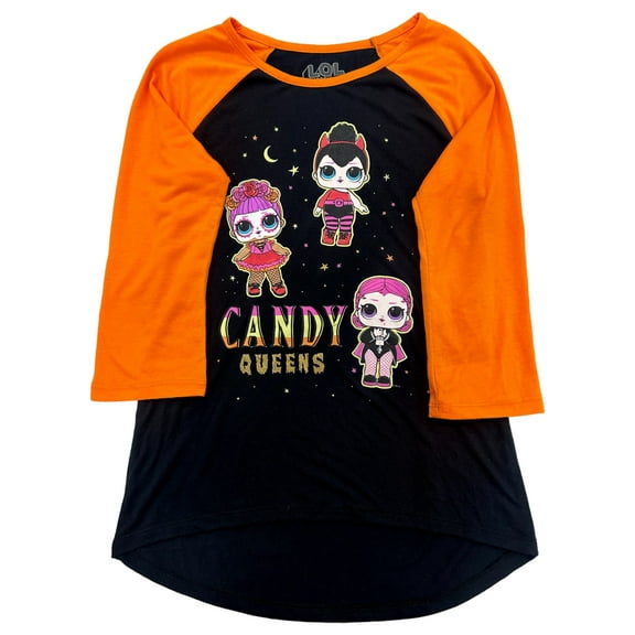 LOL Surprise Girls Orange Halloween Candy Queens Long Sleeve Tee Shirt T-Shirt L